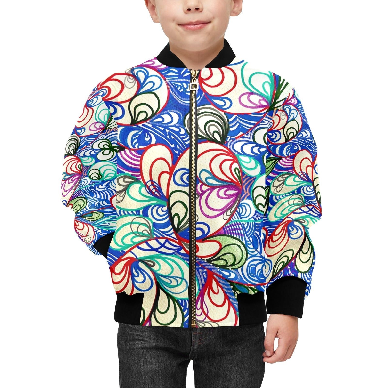 Swirls in Blue Bright Kids' lined My City Bomber Jacket with Pockets - Lana Art Sweden