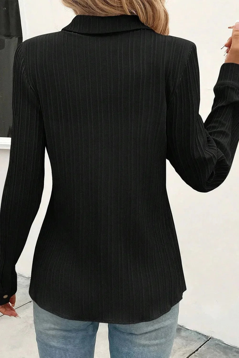Textured Collared Neck Long Sleeve Shirt - Lana Art Sweden