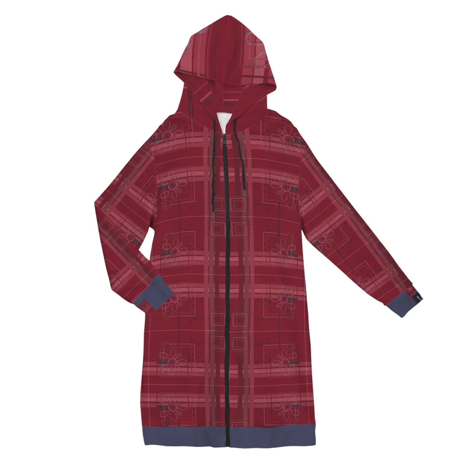 The Red The Flower Women's Long Hooded Jacket - Lana Art Sweden