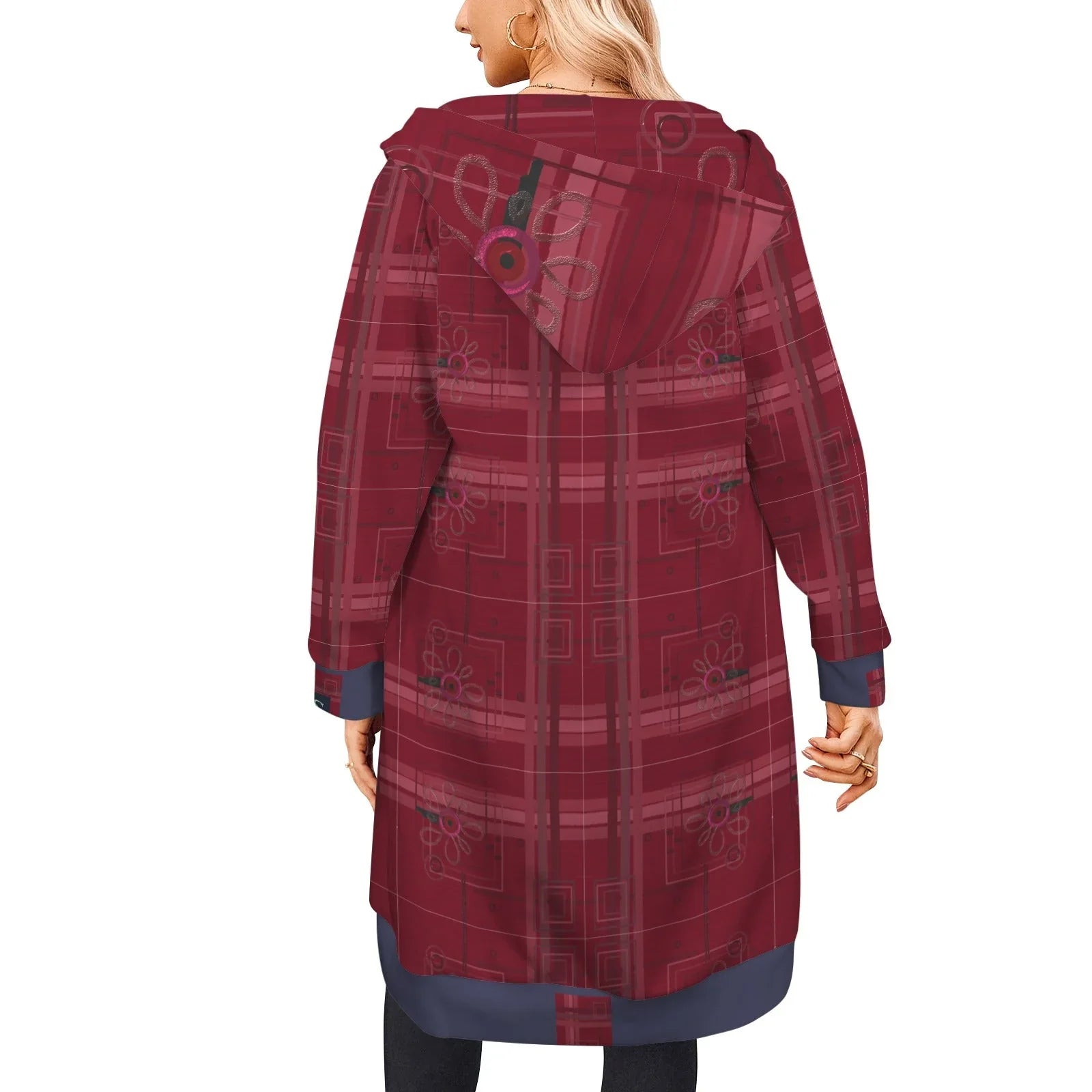 The Red The Flower Women's Long Hooded Jacket - Lana Art Sweden