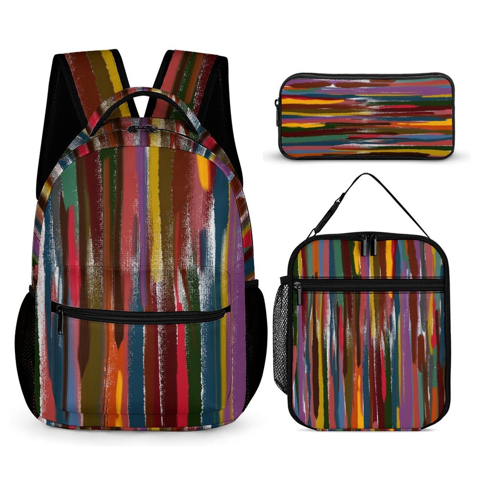 Three piece School Power Stripes set: Backpack, Lunch bag, Pen case - Lana Art Sweden