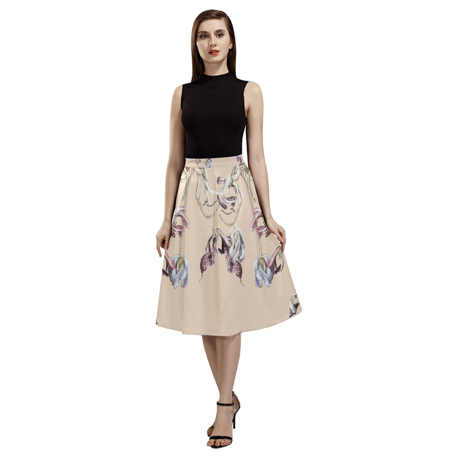 Three Tulips and a Leaf Mnemosyne Women's Crepe Skirt - Lana Art Sweden
