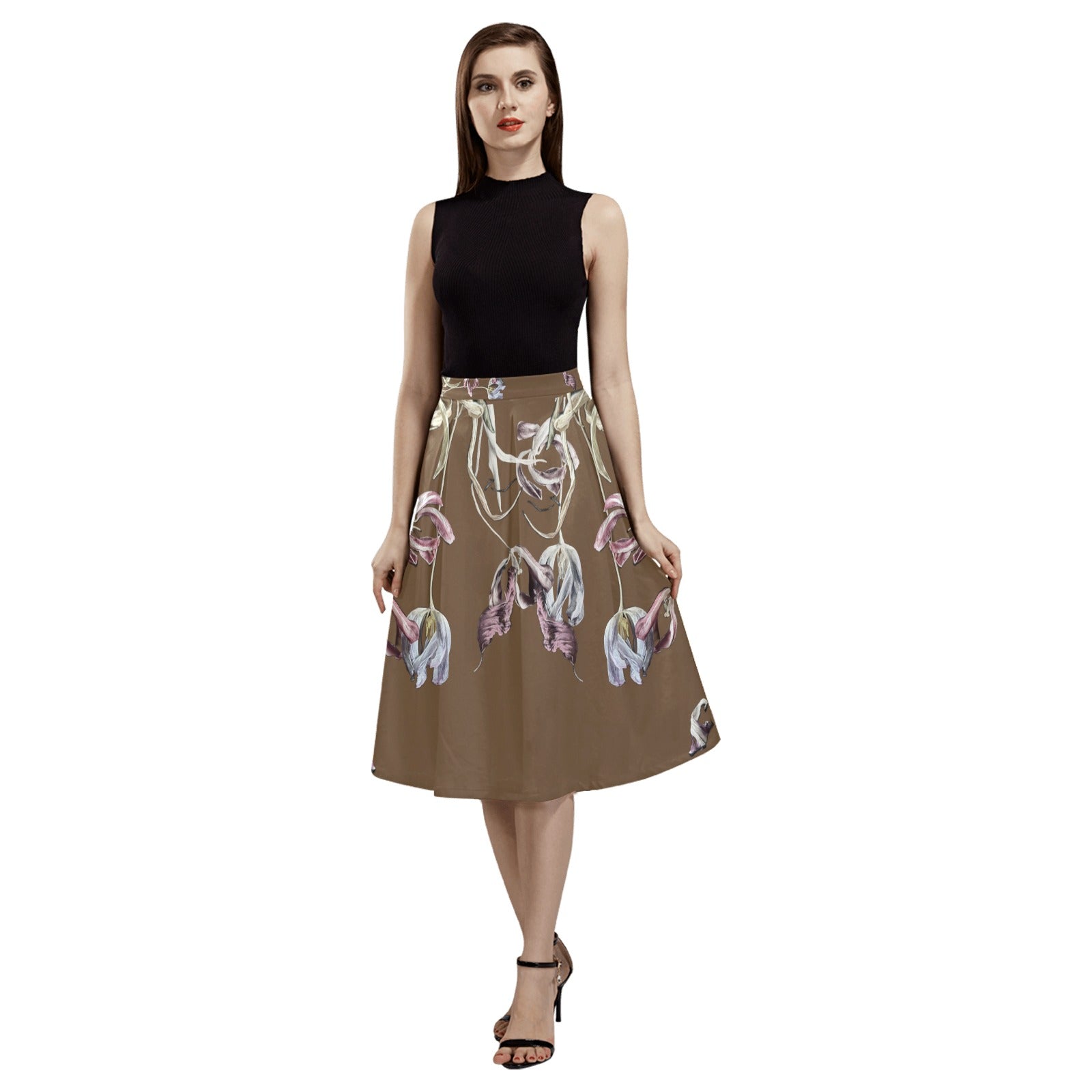 Three Tulips and a Leaf Mnemosyne Women's Crepe Skirt - Lana Art Sweden