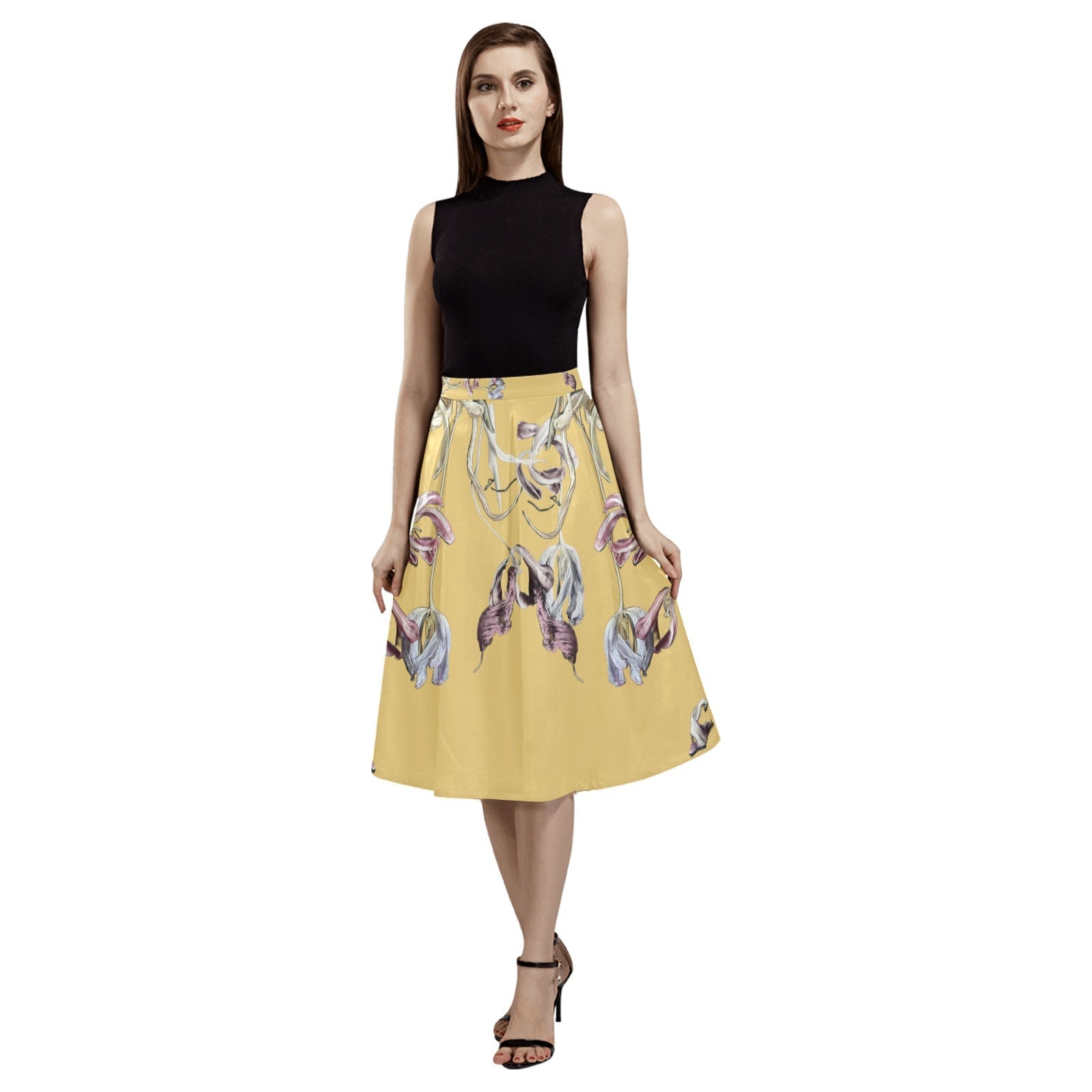Three Tulips and a Leaf Mnemosyne Women's Crepe Skirt - Lana Art Sweden