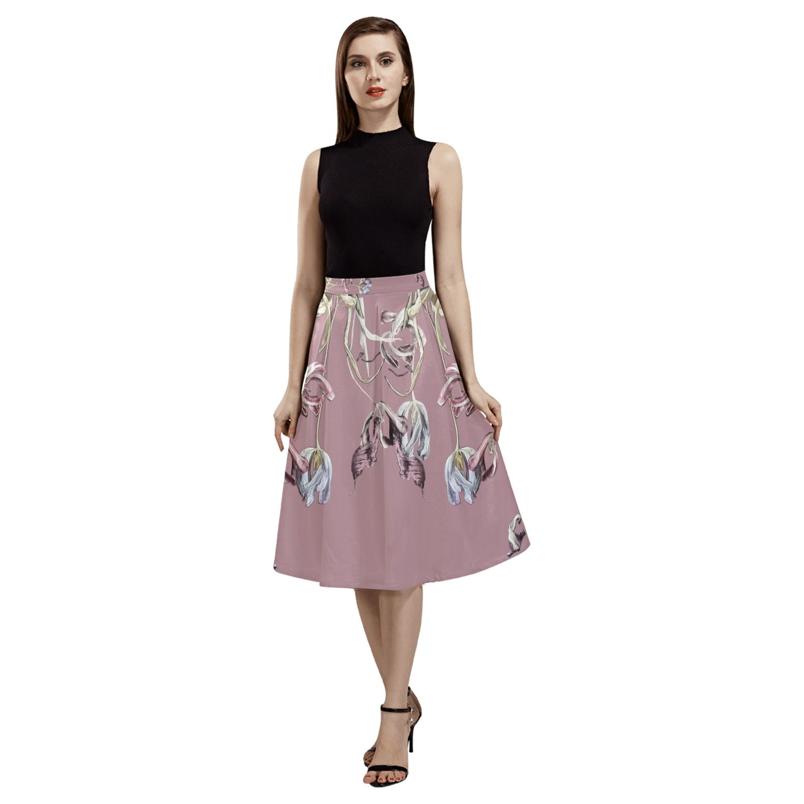 Three Tulips and a Leaf Mnemosyne Women's Crepe Skirt - Lana Art Sweden