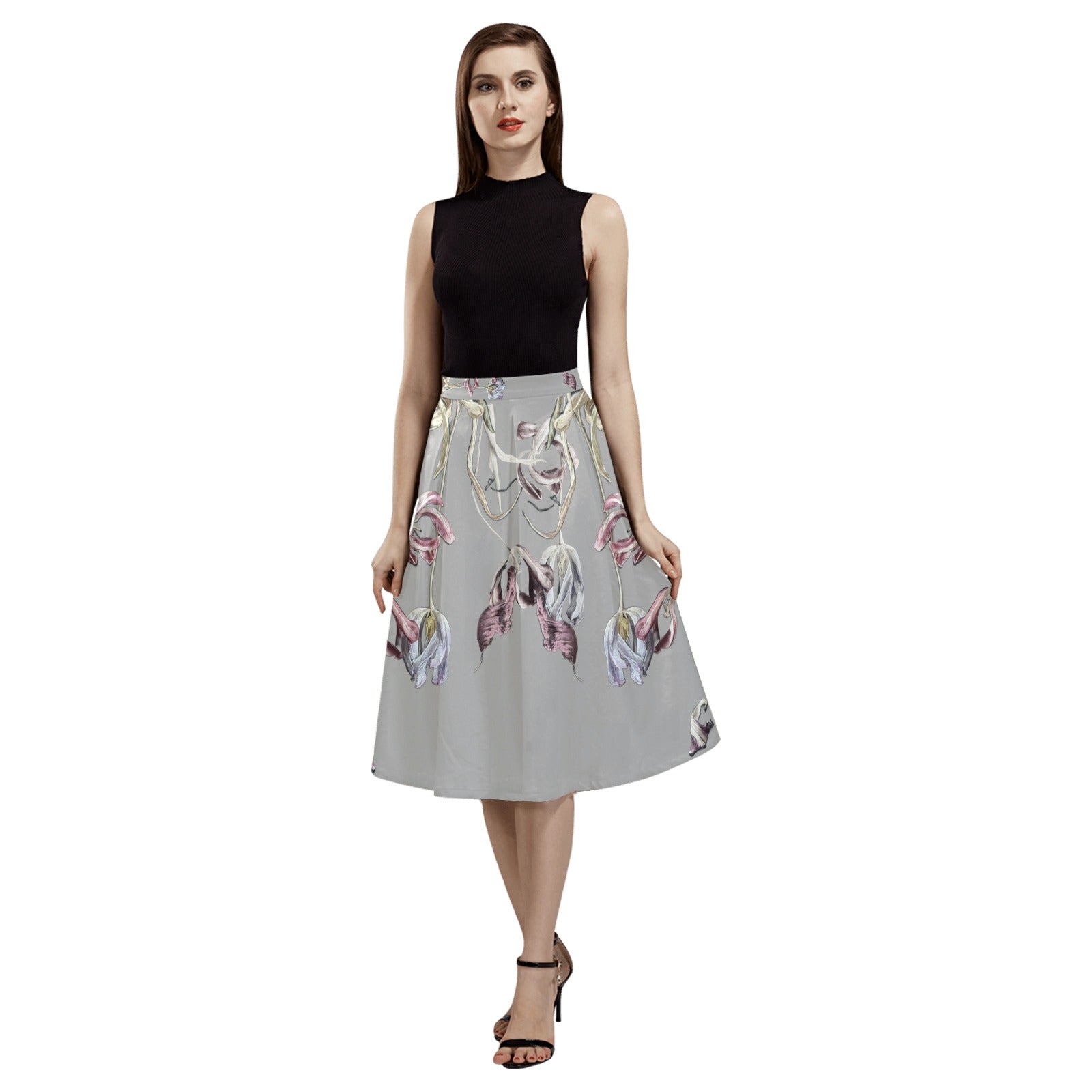 Three Tulips and a Leaf Mnemosyne Women's Crepe Skirt - Lana Art Sweden