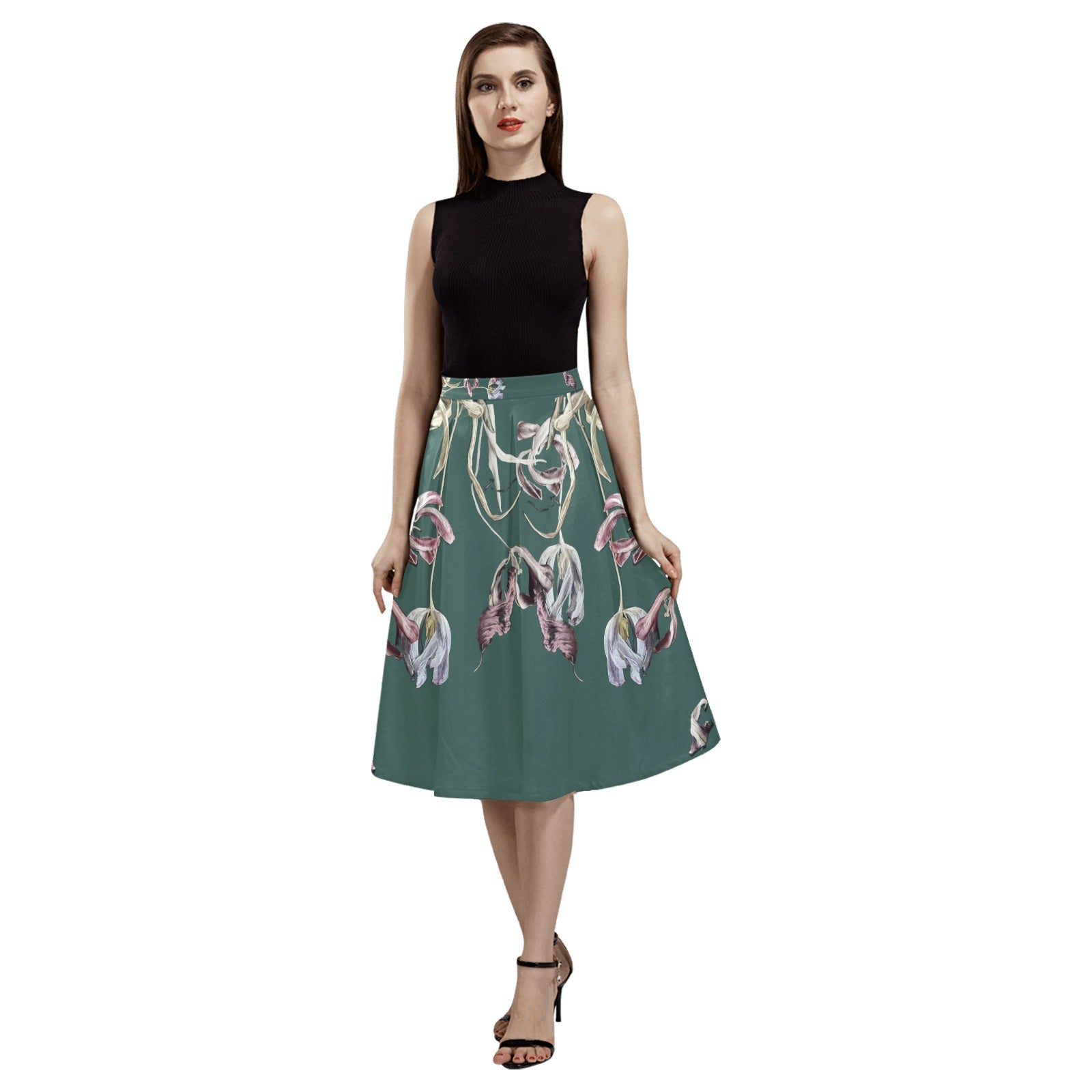 Three Tulips and a Leaf Mnemosyne Women's Crepe Skirt - Lana Art Sweden
