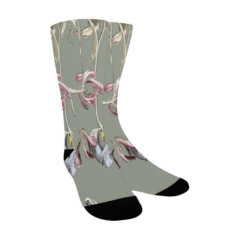Three Tulips Dark Sage Women's Custom Socks - Lana Art Sweden