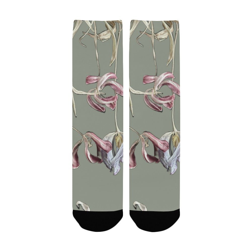 Three Tulips Dark Sage Women's Custom Socks - Lana Art Sweden