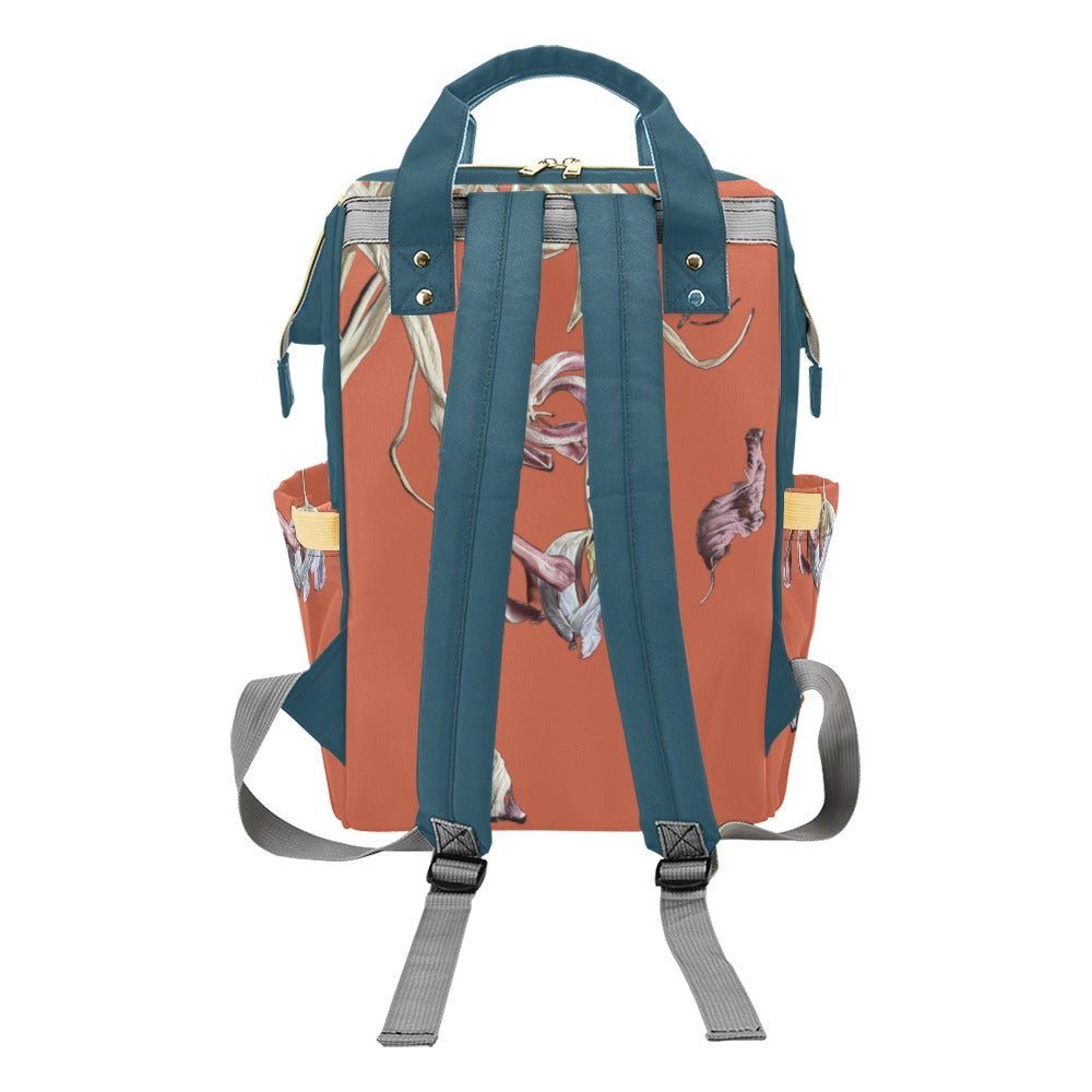 Tulip Drama Burnt Orange Multi - Function Diaper Backpack/Diaper Bag - Lana Art Sweden