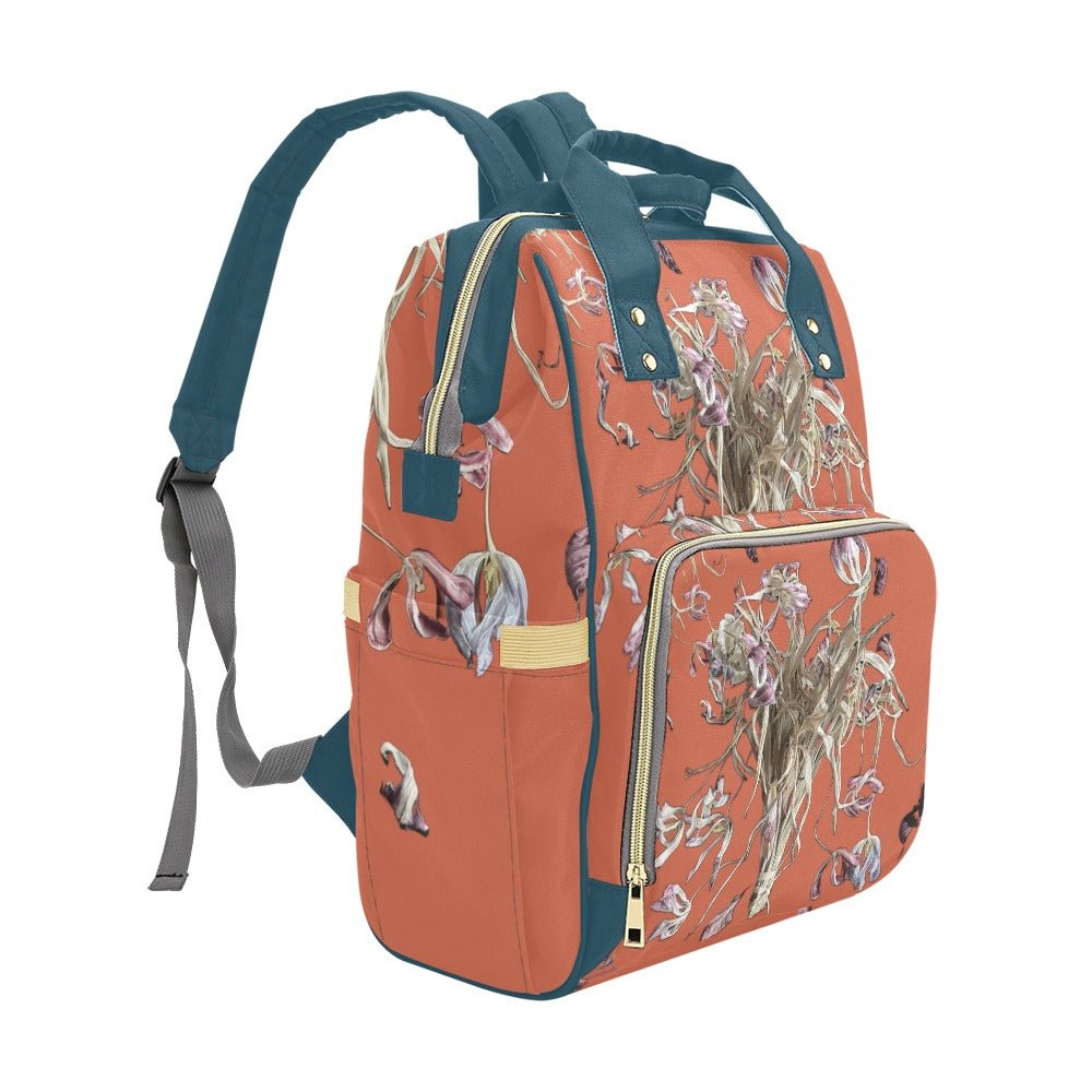 Tulip Drama Burnt Orange Multi - Function Diaper Backpack/Diaper Bag - Lana Art Sweden