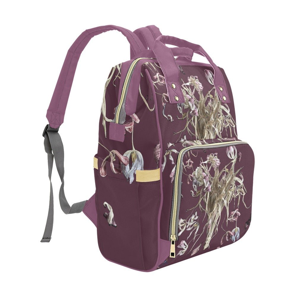 Tulip Drama Eggplant Multi - Function Diaper Backpack/Diaper Bag - Lana Art Sweden