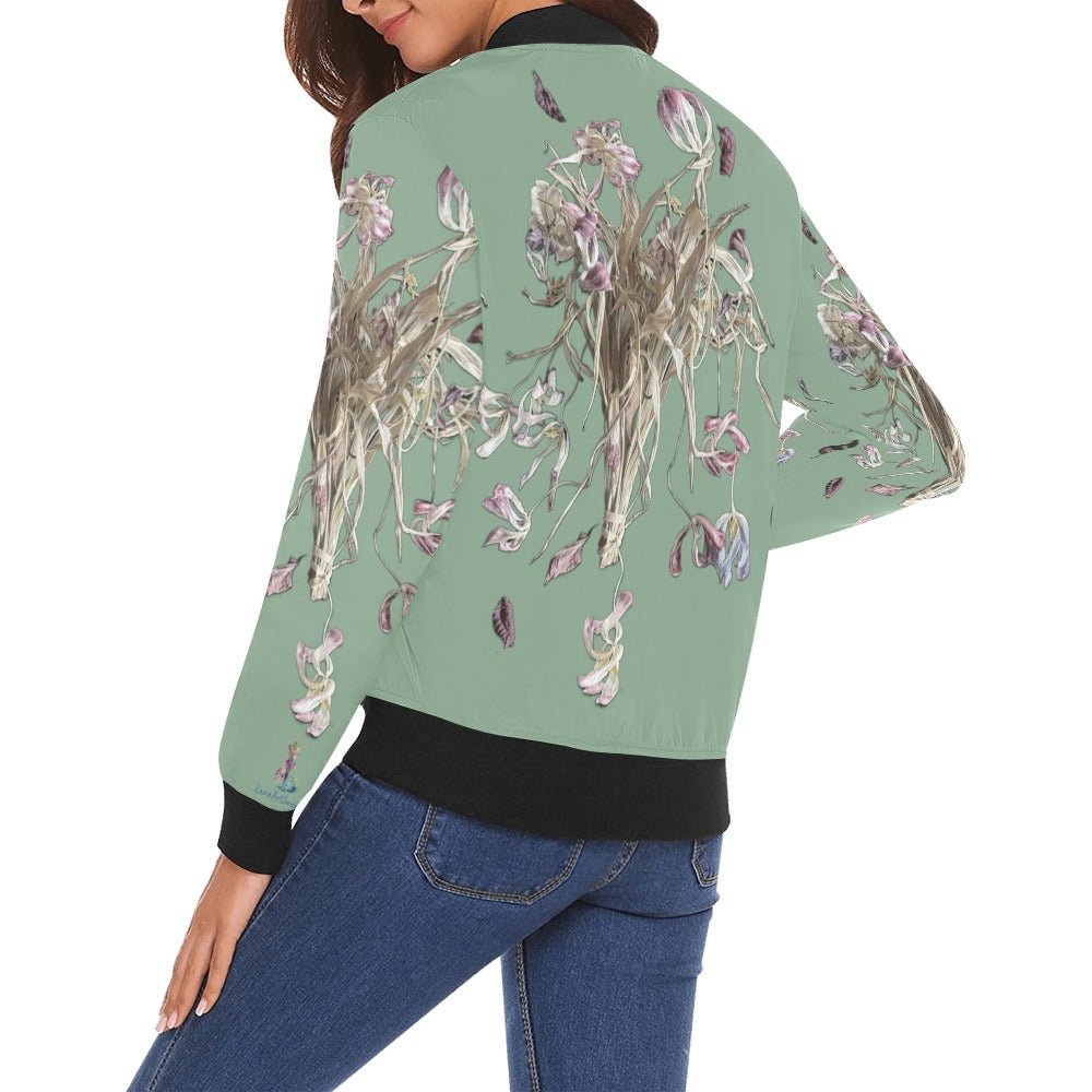 Tulip Drama Lime Cream Subdued Bomber Jacket for Women - Lana Art Sweden