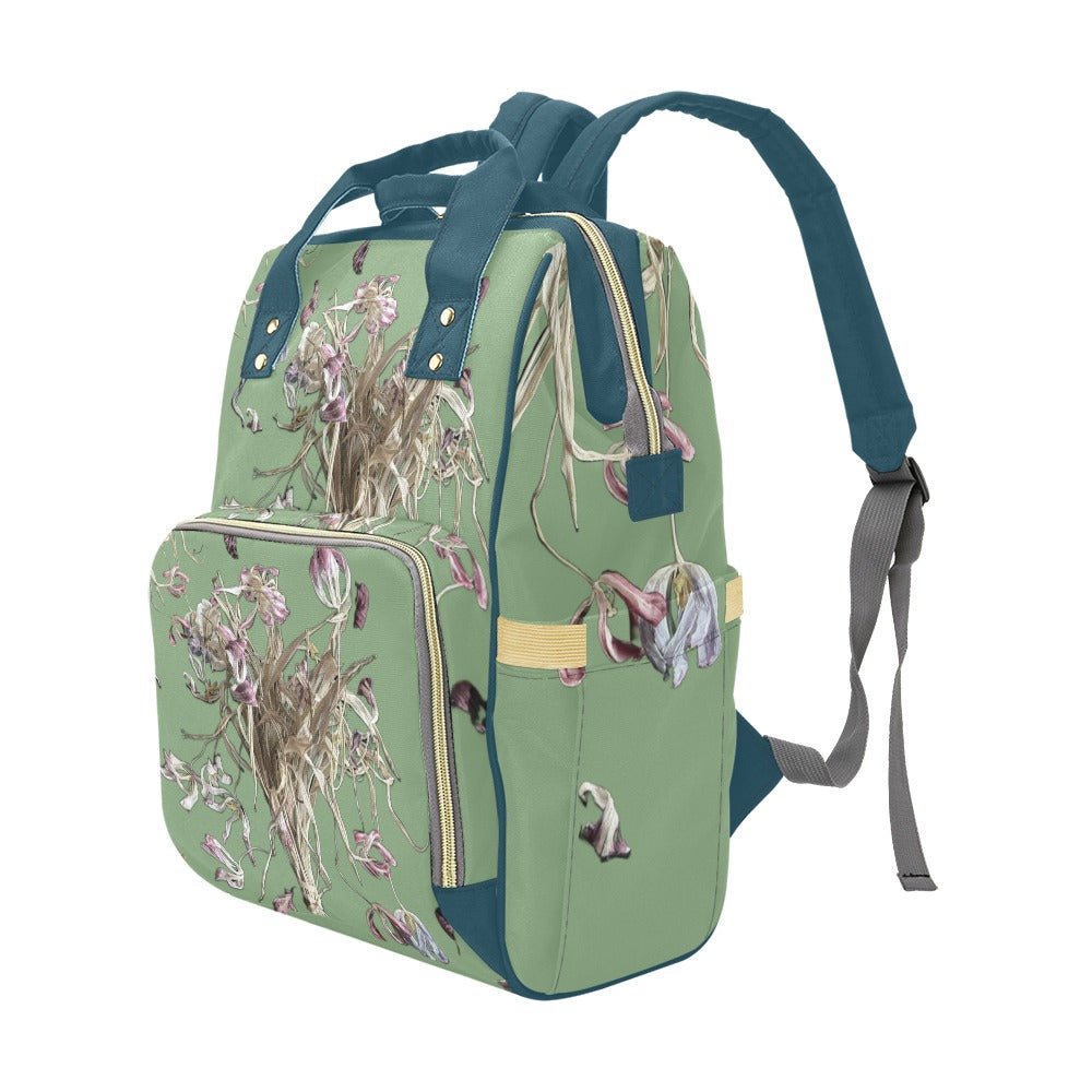Tulip Drama Mint Sage Multi - Function Diaper Backpack/Diaper Bag - Lana Art Sweden