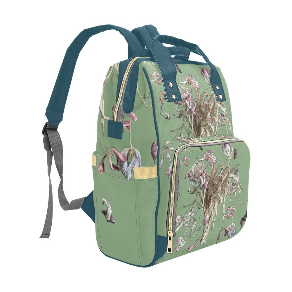 Tulip Drama Mint Sage Multi - Function Diaper Backpack/Diaper Bag - Lana Art Sweden