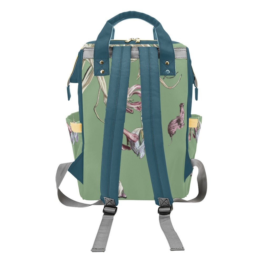 Tulip Drama Mint Sage Multi - Function Diaper Backpack/Diaper Bag - Lana Art Sweden