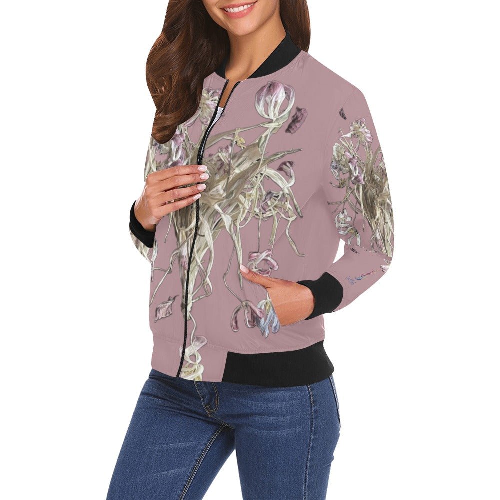 Tulip Drama Powder Pink Bomber Jacket for Women - Lana Art Sweden