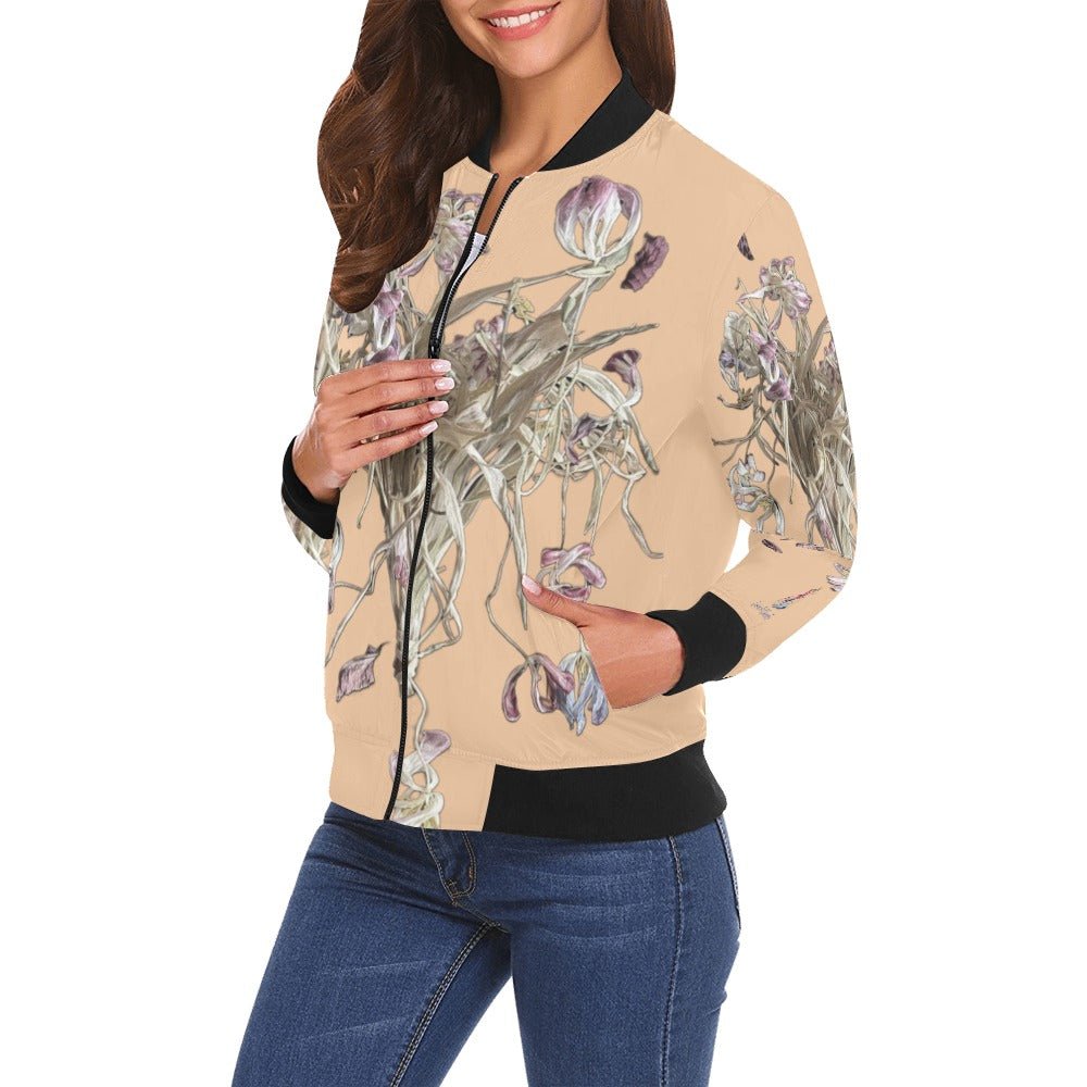 Tulip Drama Roasted Peach Bomber Jacket for Women - Lana Art Sweden
