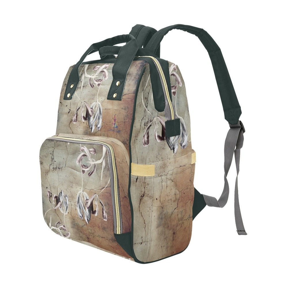Tulips on Cracked Wall Multi - Function Backpack/Diaper Bag - Lana Art Sweden