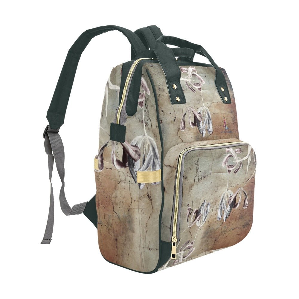 Tulips on Cracked Wall Multi - Function Backpack/Diaper Bag - Lana Art Sweden
