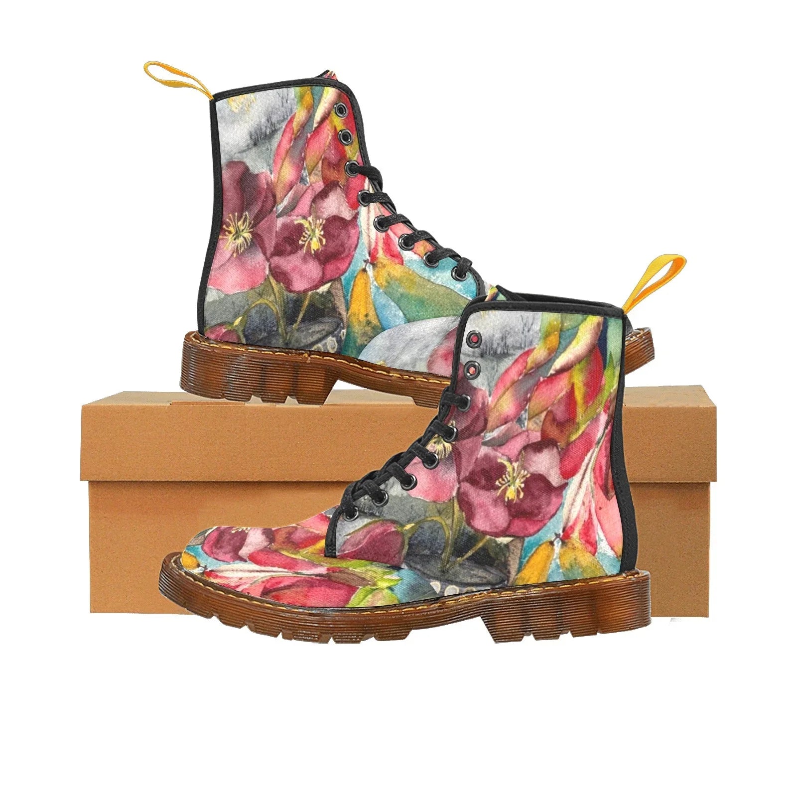 Upside Down Amaryllis Custom Canvas Boots For Women - Lana Art Sweden