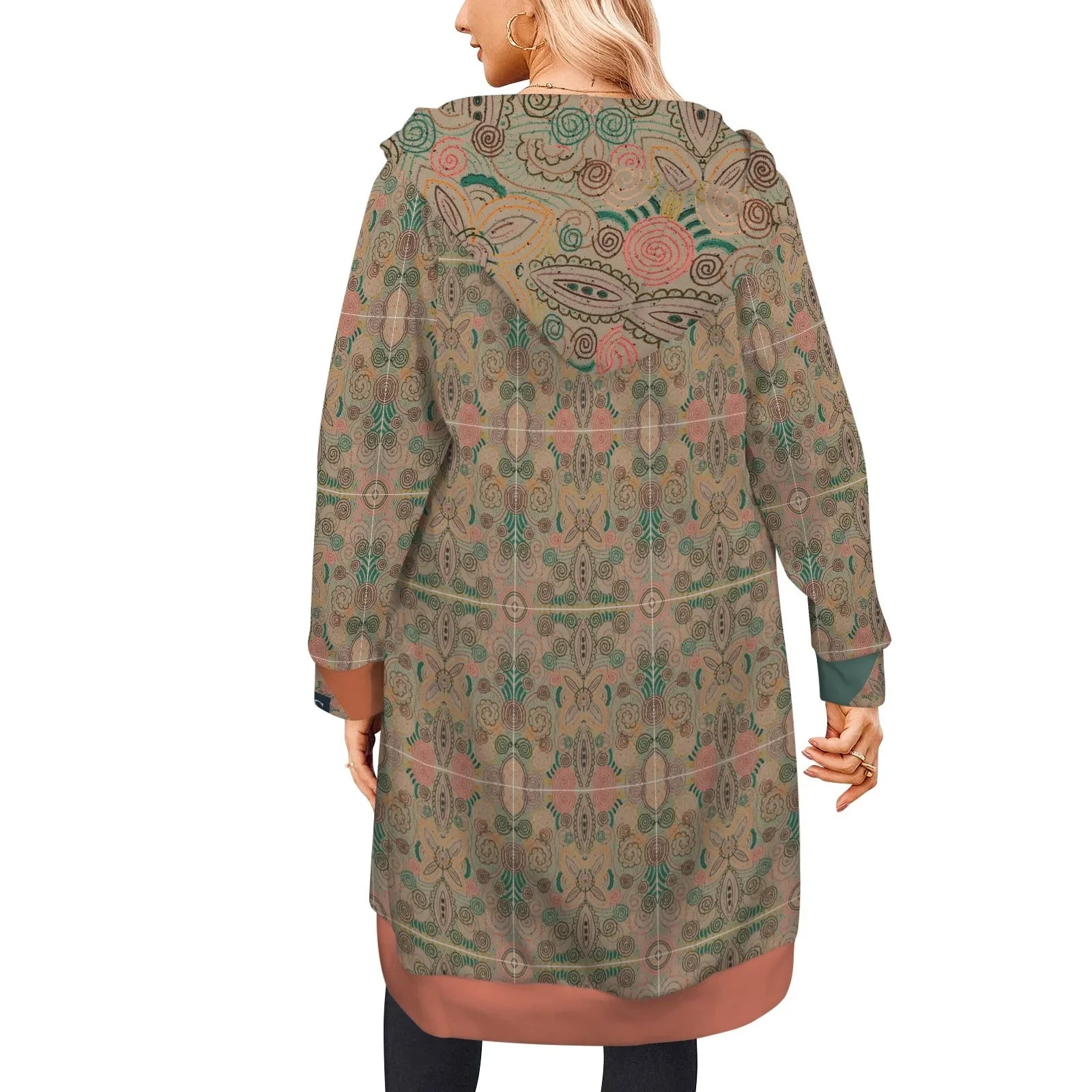 Venetian Blossom Burnt Orange Women's Long Hooded Jacket - Lana Art Sweden
