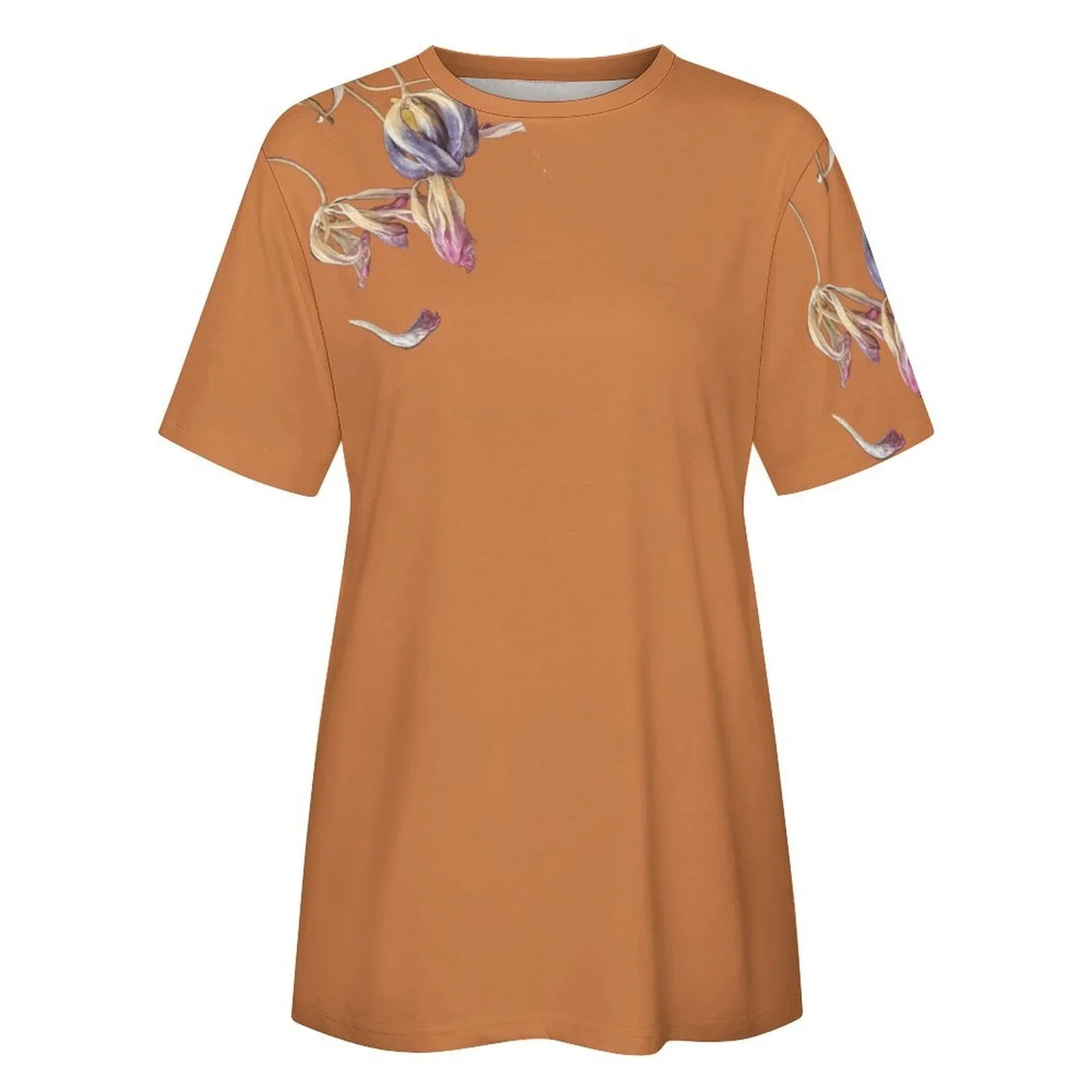 Women's Cotton T-shirt Tulips Branded Melon - Lana Art Sweden