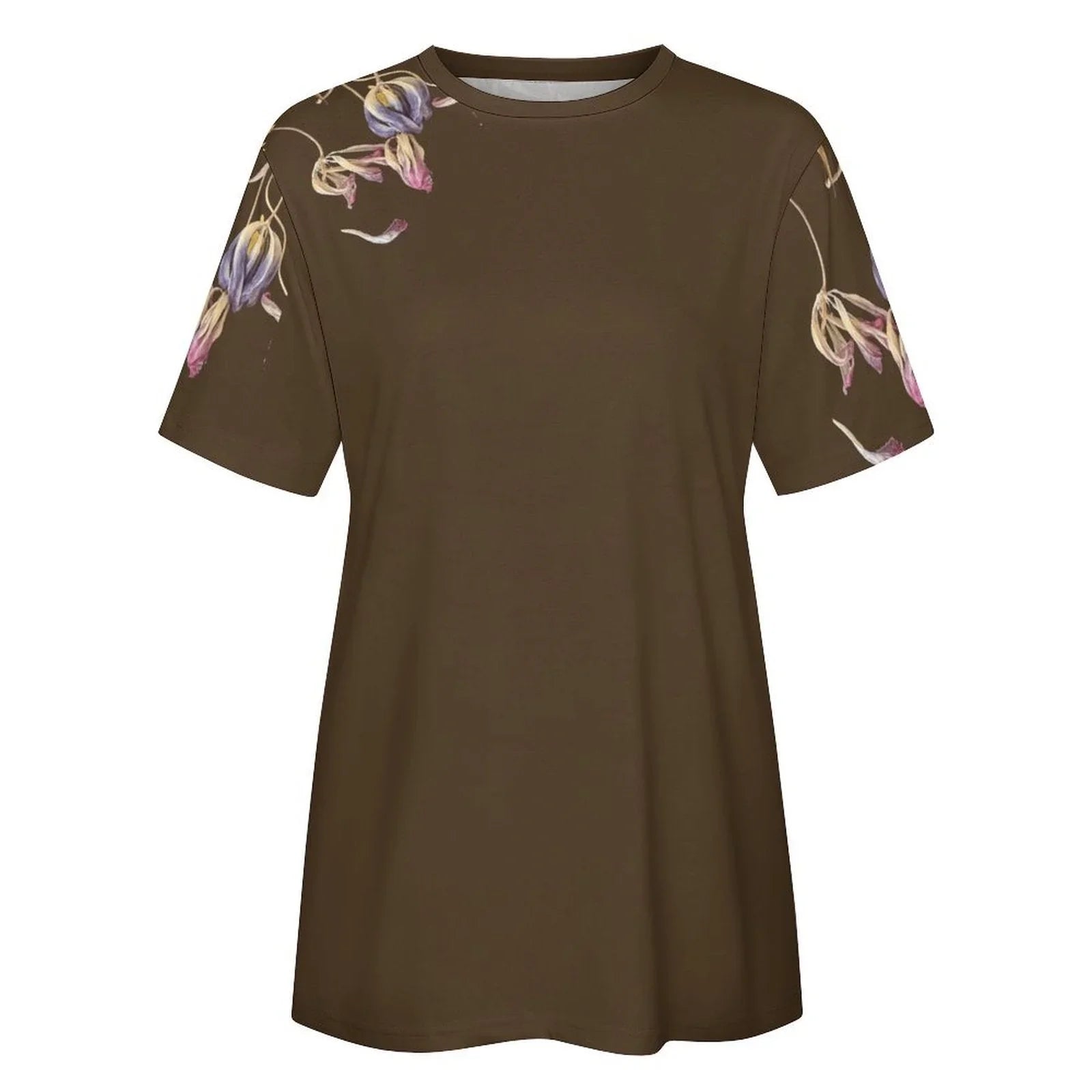 Women's Cotton T-shirt Tulips Hot Chocolate - Lana Art Sweden