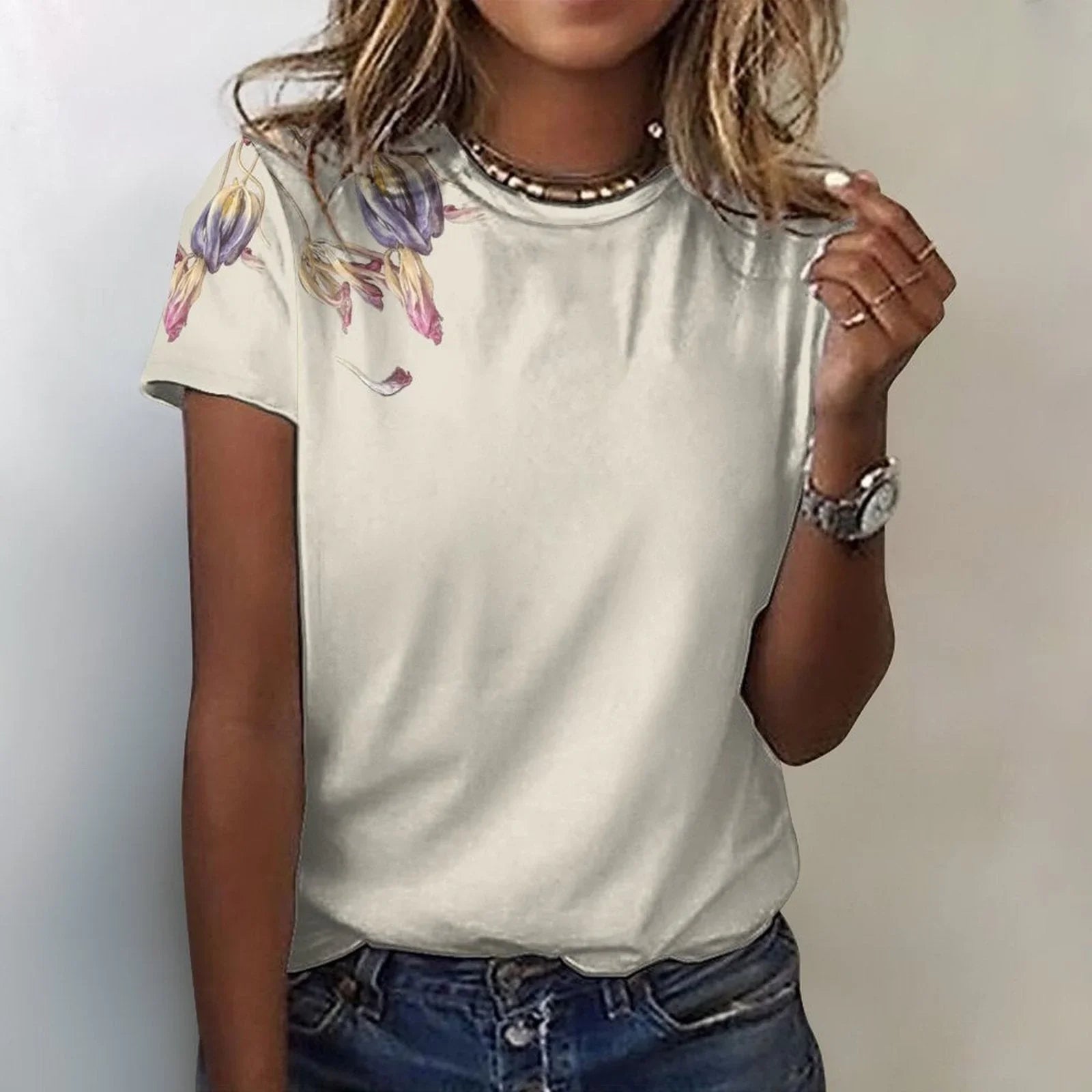 Women's Cotton T-shirt Tulips Jelly Mint - Lana Art Sweden