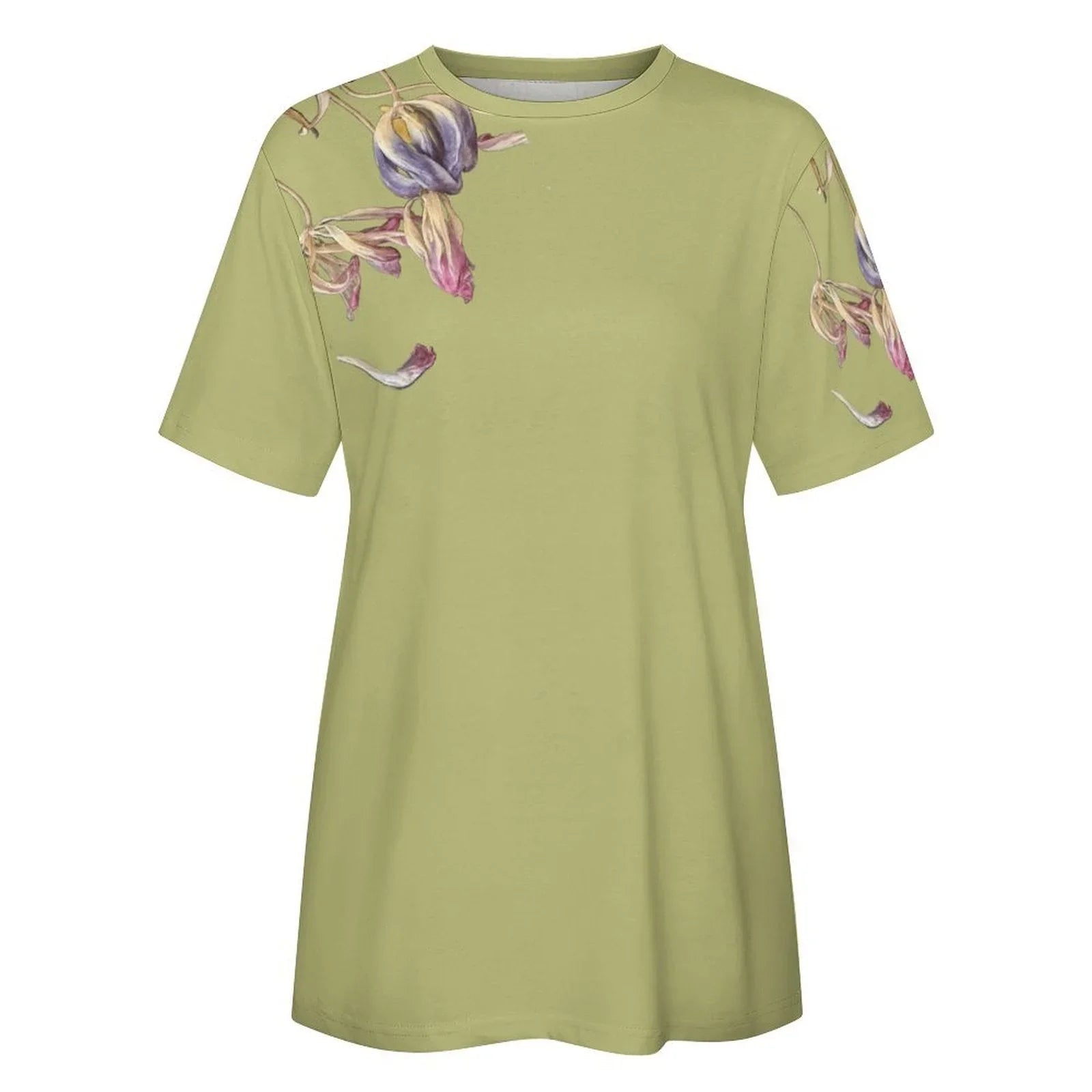 Women's Cotton T-shirt Tulips Lemon Grass - Lana Art Sweden