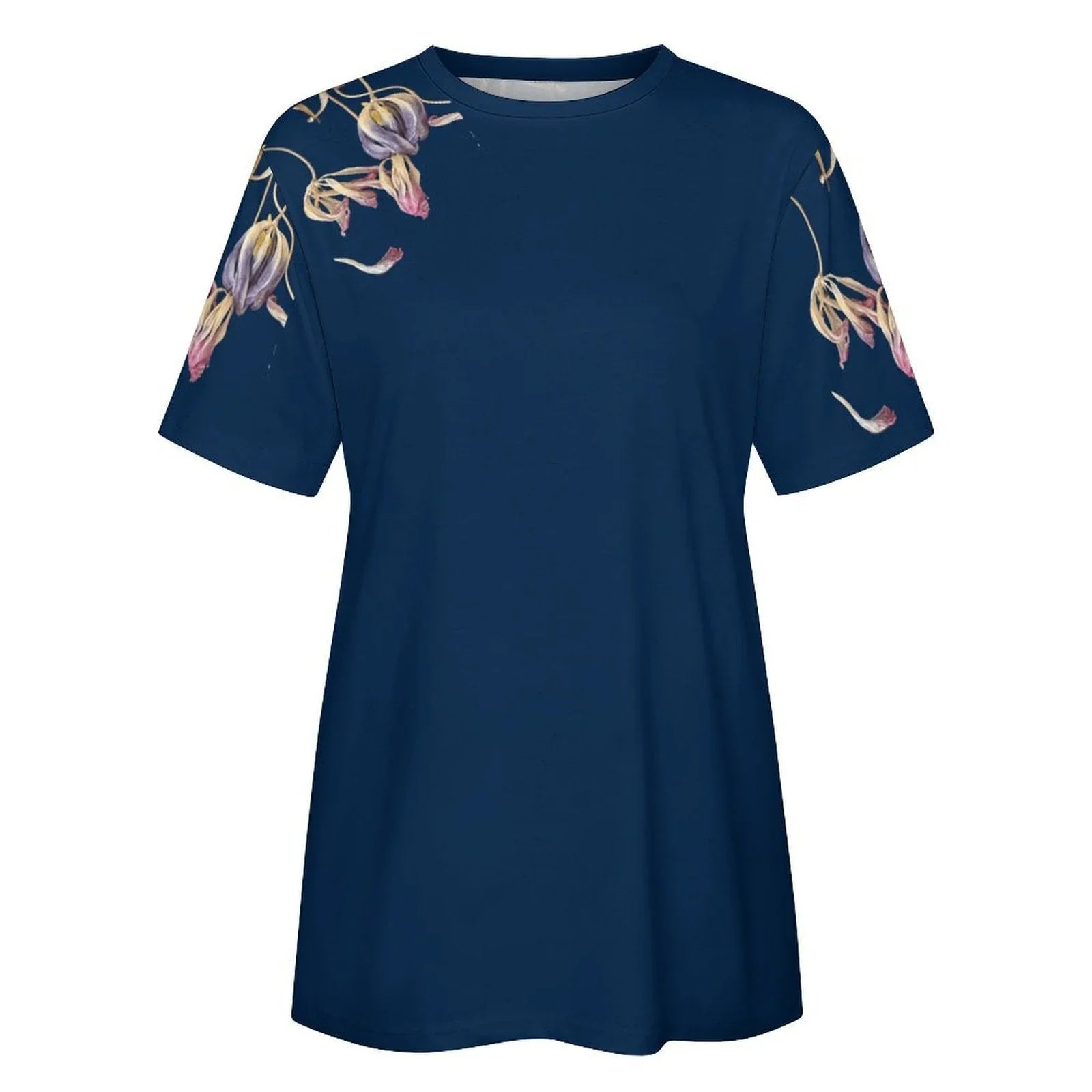 Women's Cotton T-shirt Tulips Lyons Blue - Lana Art Sweden