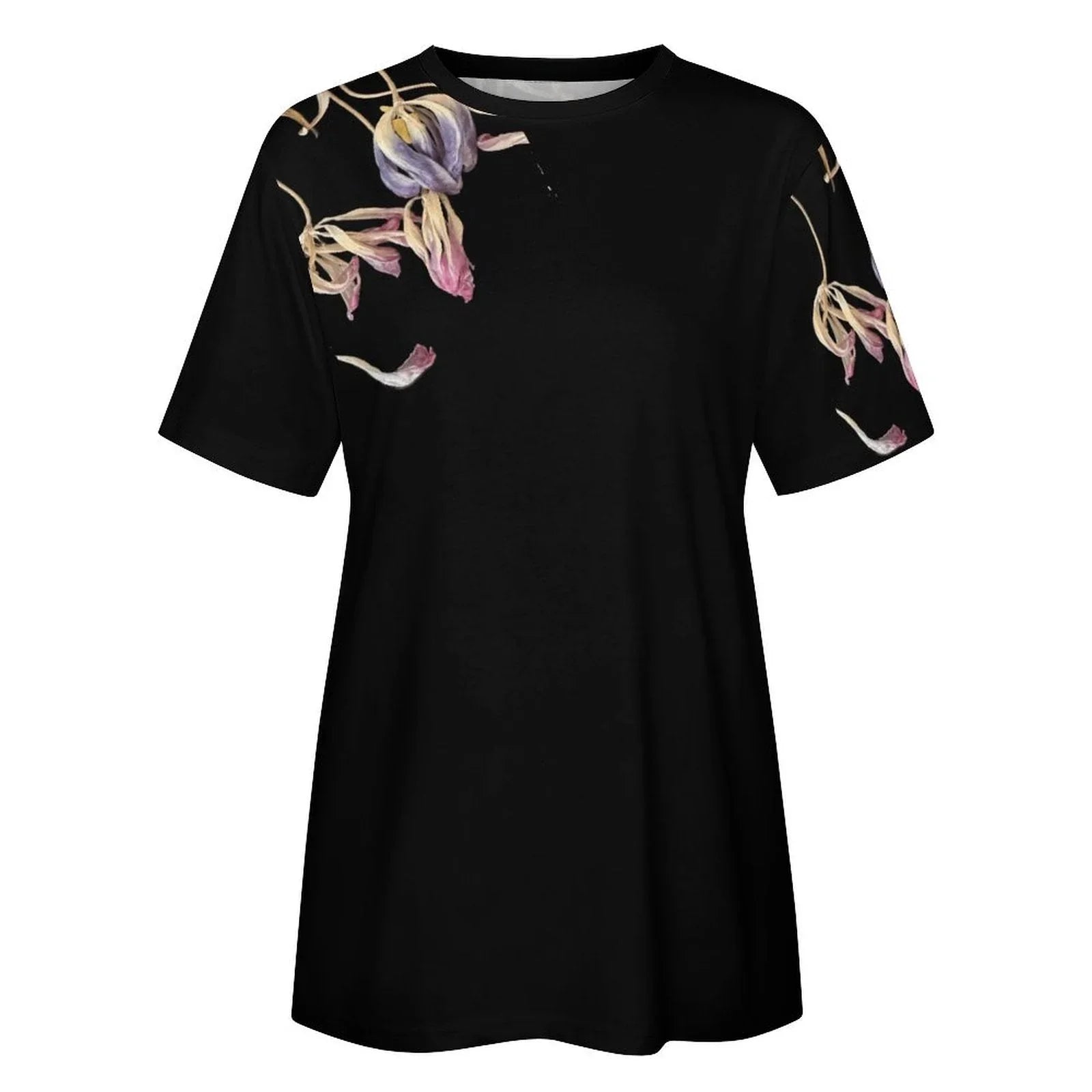 Women's Cotton T-shirt Tulips Noir - Lana Art Sweden