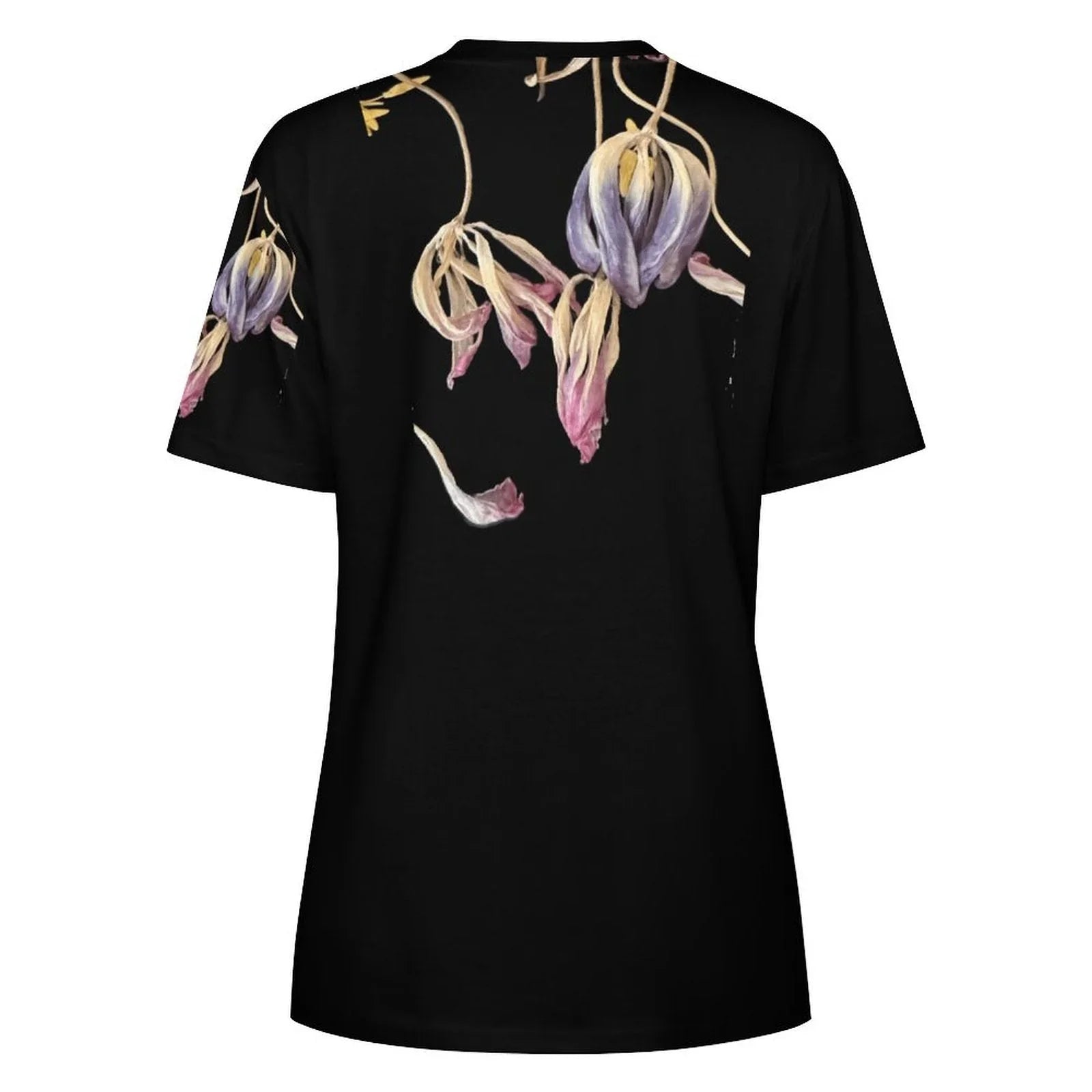 Women's Cotton T-shirt Tulips Noir - Lana Art Sweden