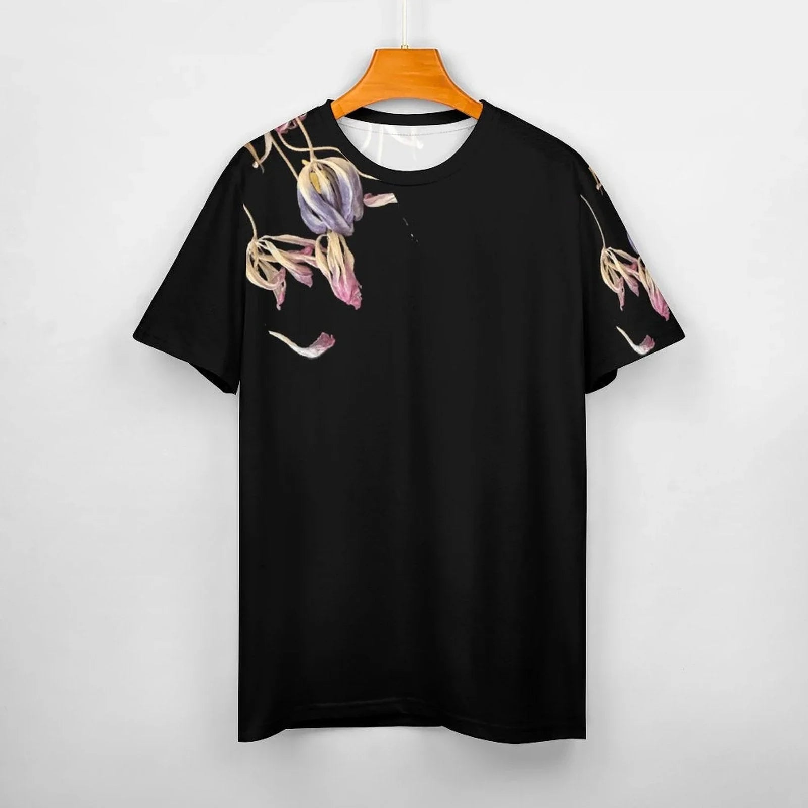 Women's Cotton T-shirt Tulips Noir - Lana Art Sweden
