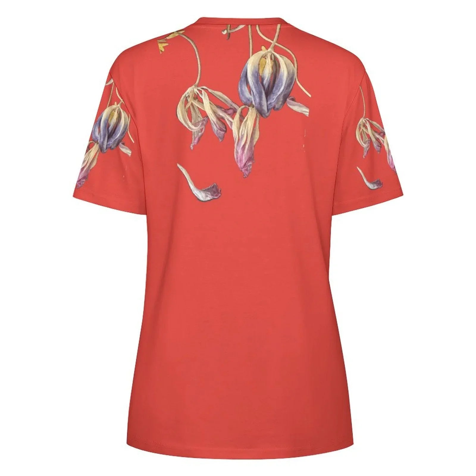 Women's Cotton T-shirt Tulips Poppy Red - Lana Art Sweden