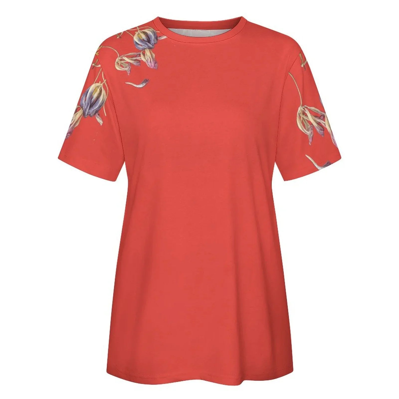 Women's Cotton T-shirt Tulips Poppy Red - Lana Art Sweden