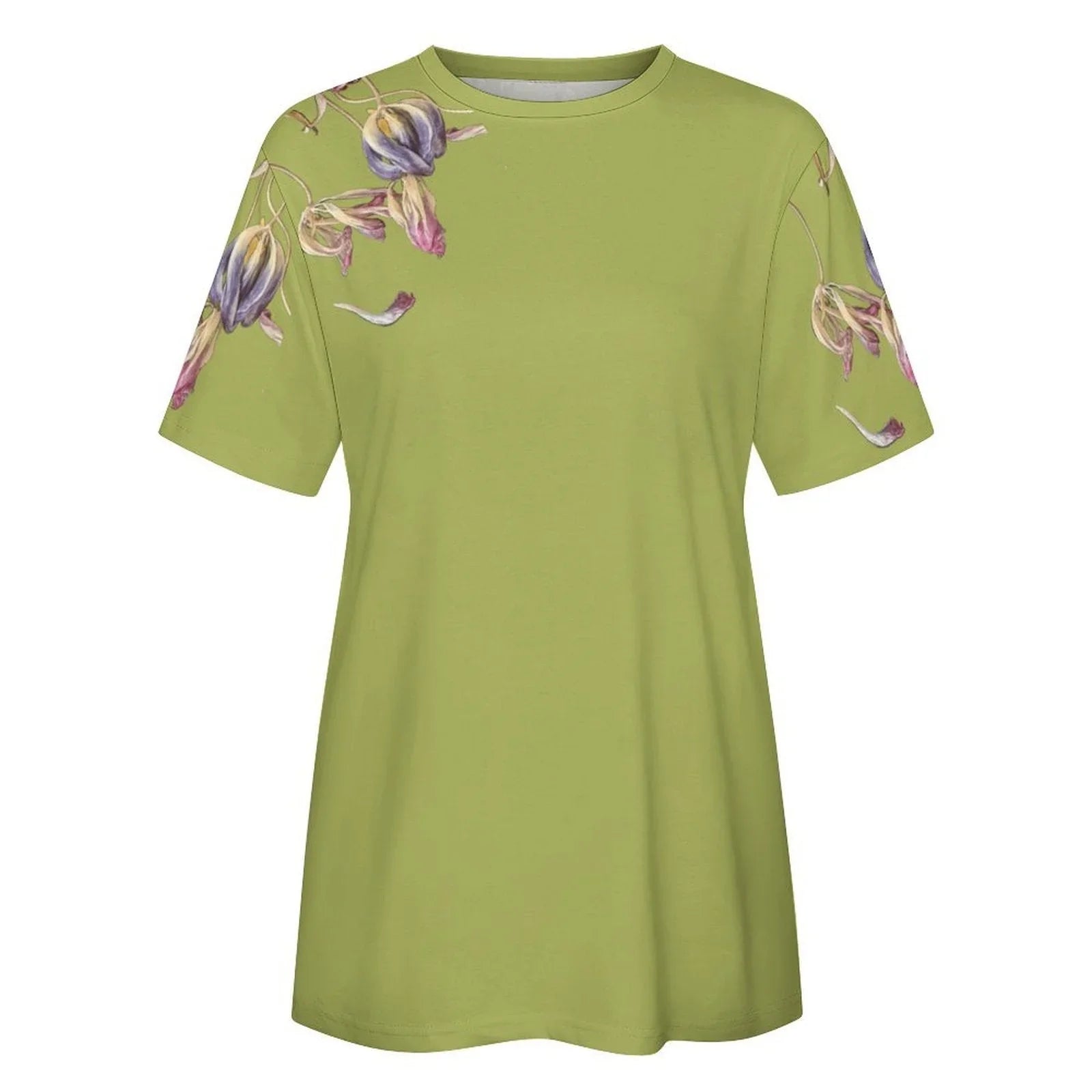 Women's Cotton T-shirt Tulips Shadow Lime - Lana Art Sweden
