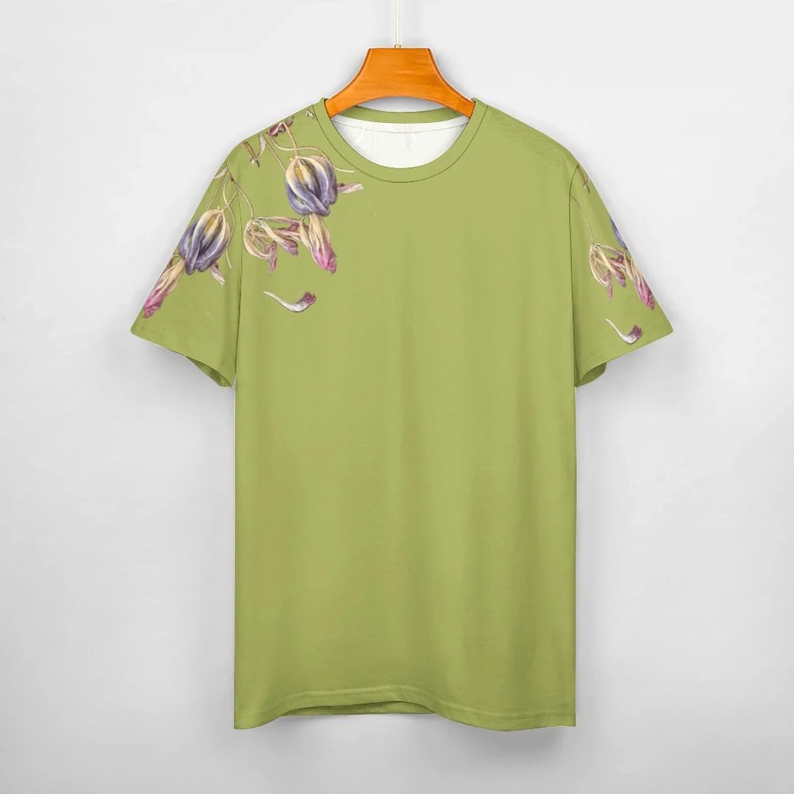 Women's Cotton T-shirt Tulips Shadow Lime - Lana Art Sweden