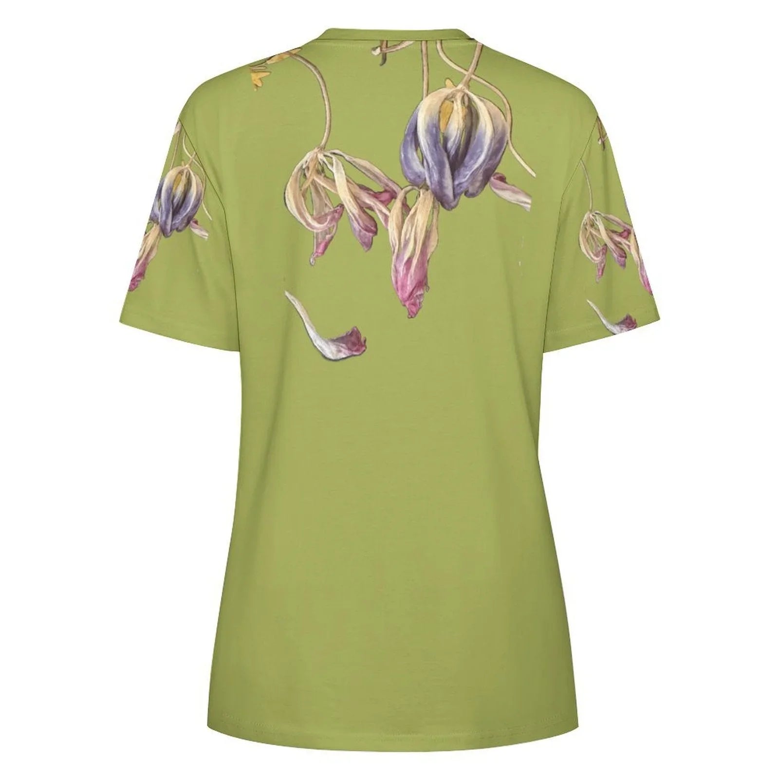 Women's Cotton T-shirt Tulips Shadow Lime - Lana Art Sweden