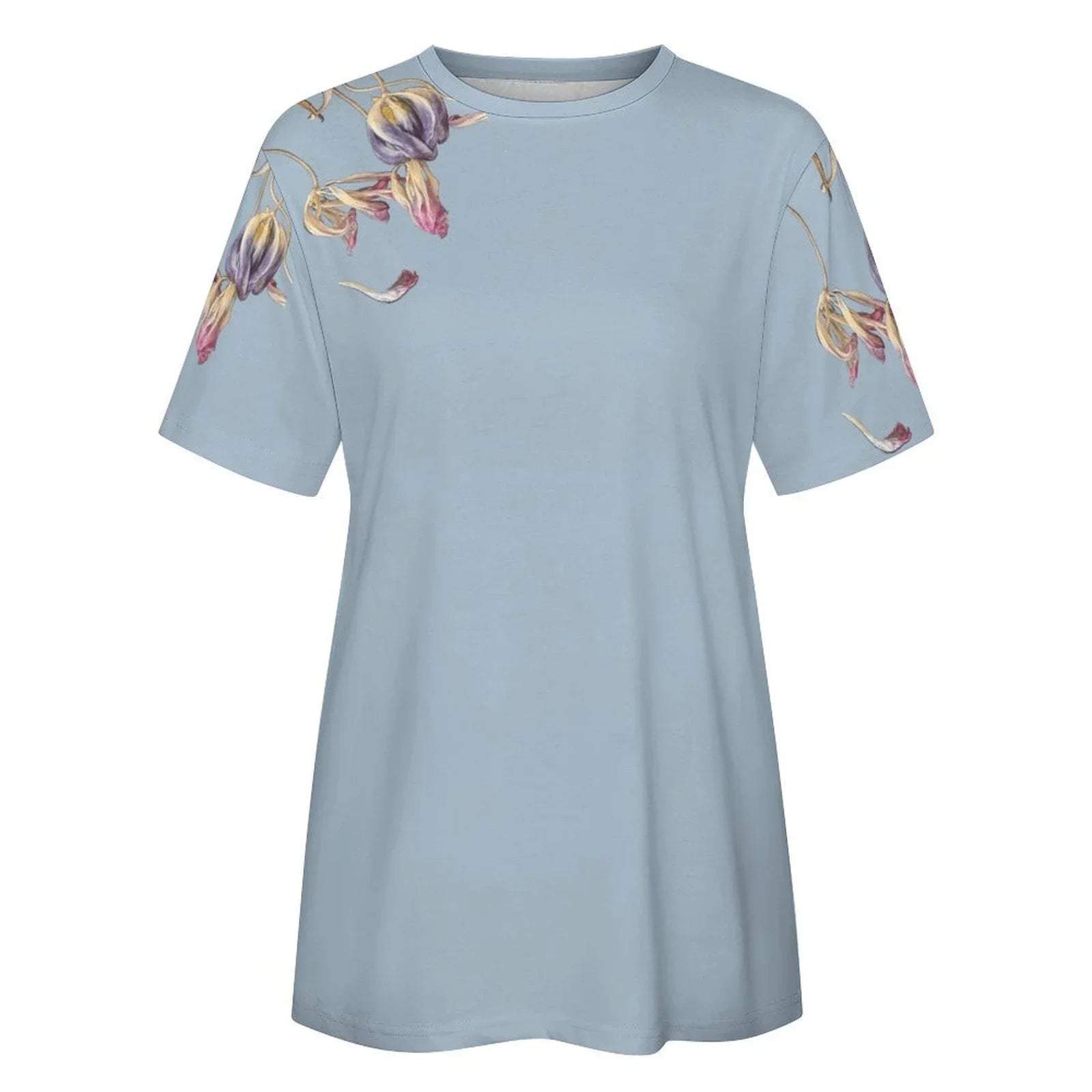 Women's Cotton T-shirt Tulips Tender Sky - Lana Art Sweden