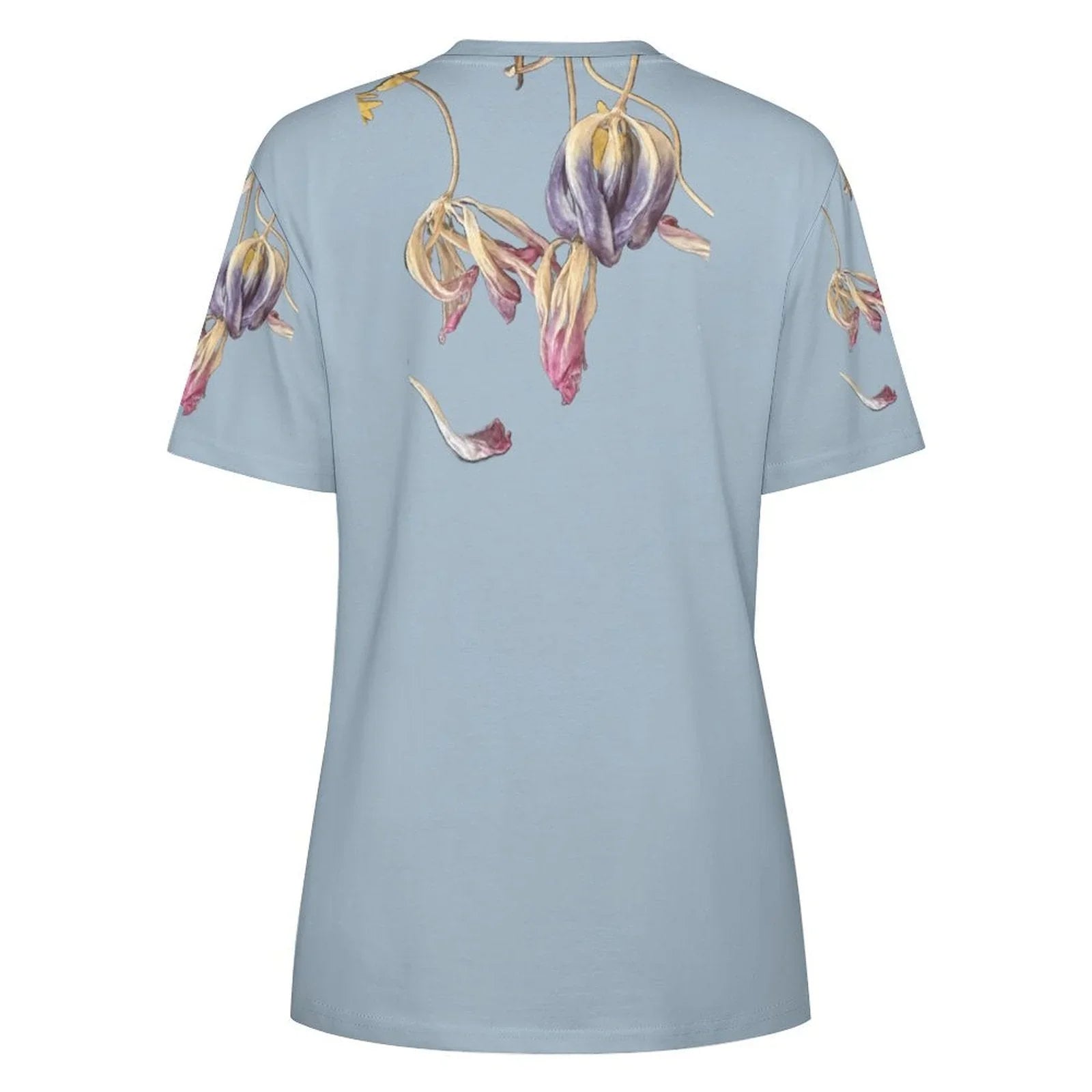 Women's Cotton T-shirt Tulips Tender Sky - Lana Art Sweden