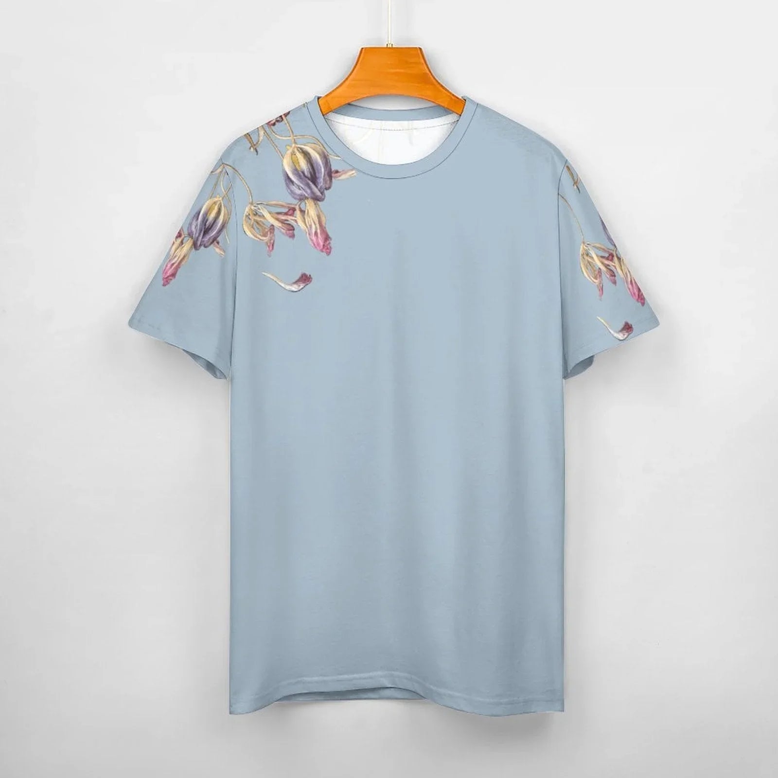 Women's Cotton T-shirt Tulips Tender Sky - Lana Art Sweden