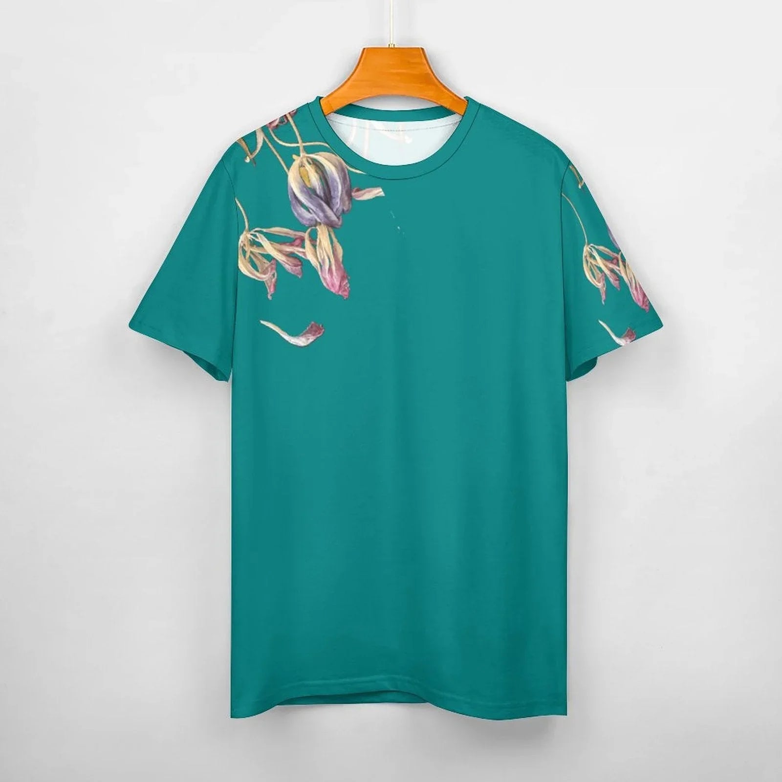 Women's Cotton T-shirt Tulips Transformative Teal - Lana Art Sweden