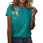 Women's Cotton T-shirt Tulips Transformative Teal - Lana Art Sweden