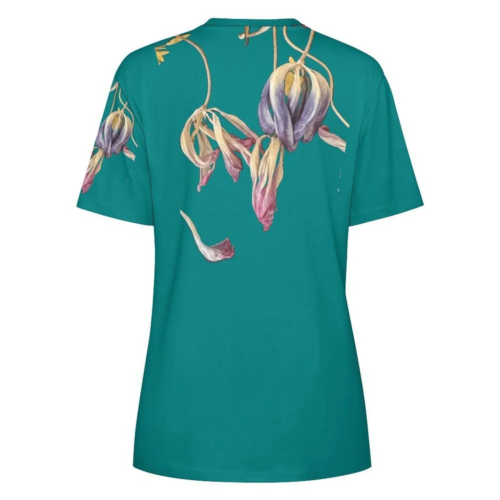 Women's Cotton T-shirt Tulips Transformative Teal - Lana Art Sweden