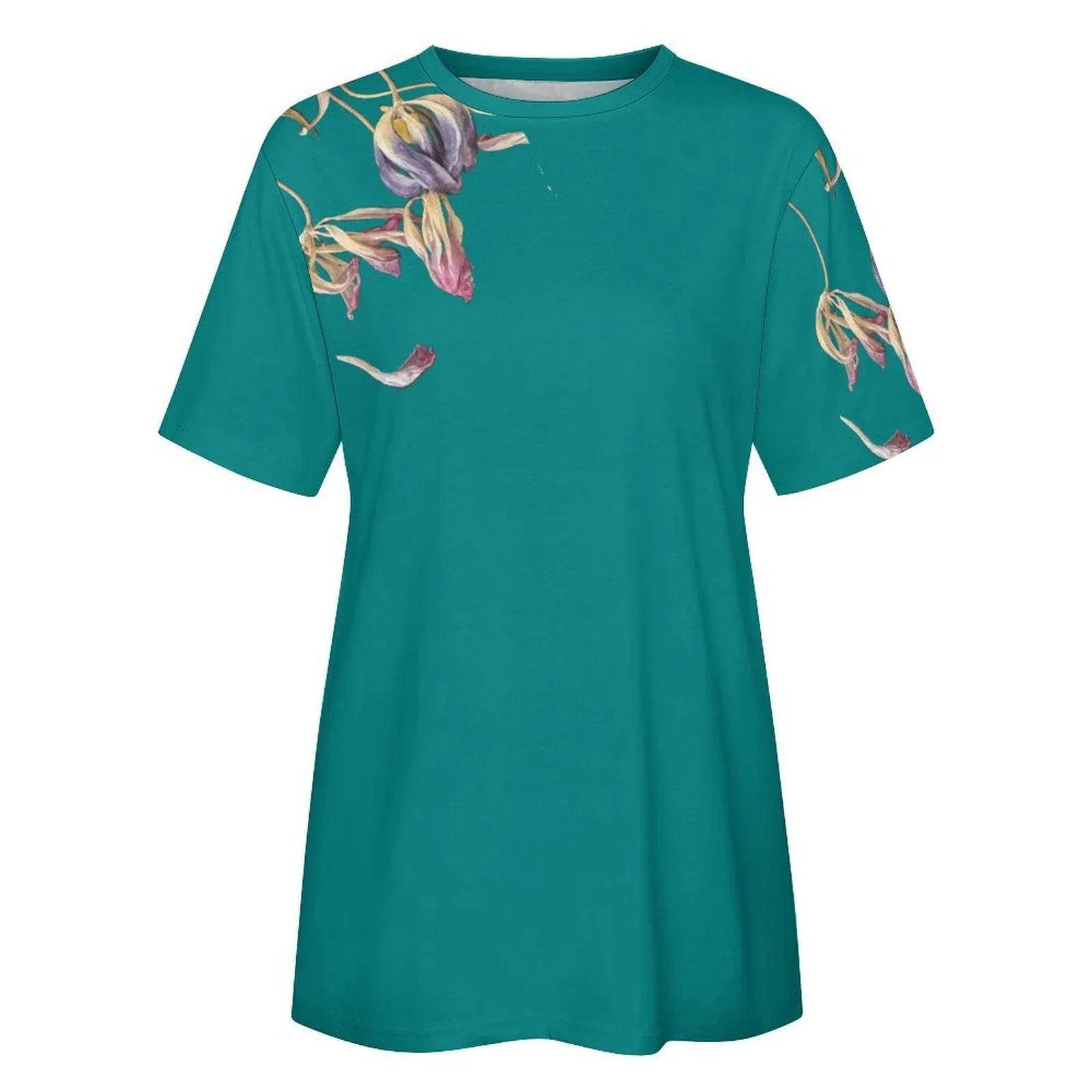 Women's Cotton T-shirt Tulips Transformative Teal - Lana Art Sweden
