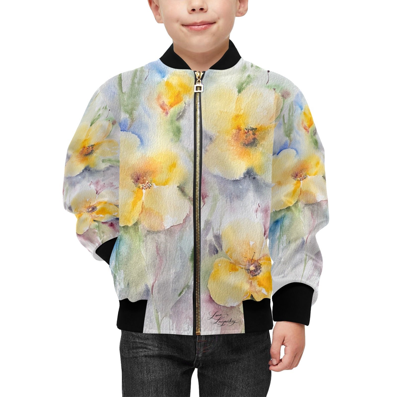 Yellow Tenderness Kids' Bomber Jacket with Pockets - Lana Art Sweden