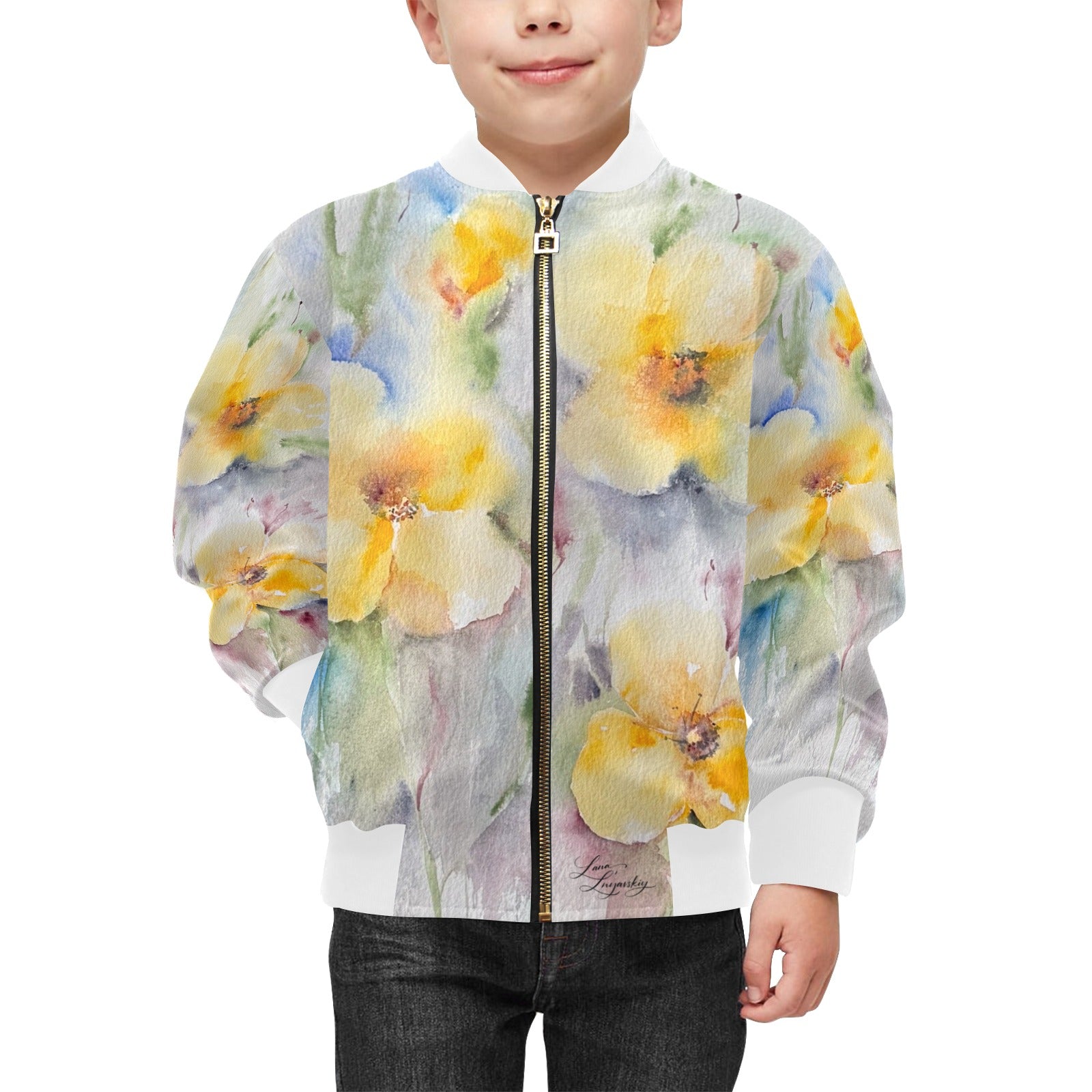 Yellow Tenderness W Kids' Bomber Jacket with Pockets - Lana Art Sweden