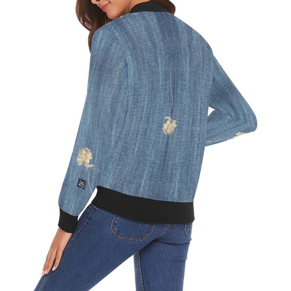 Your Denim Tulips Bomber Jacket for Women - Lana Art Sweden