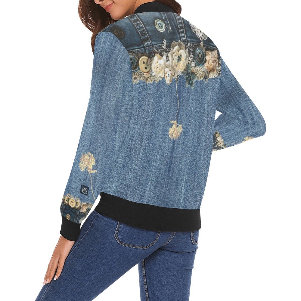 Your Denim Tulips Bomber Jacket for Women - Lana Art Sweden